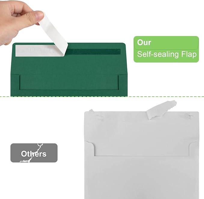 50 Pack 5x7 Envelopes - Self Seal for Invitations, Weddings, Photos & Greeting Cards (Dark Green)-DeskLoop Office