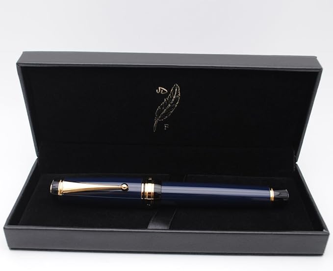 Metal Big Fountain Pen Set Medium Nib 0.7mm, Includes Ink Refill Converter, 5 Ink Cartridges & Gift Box (Medium Nib 0.7mm, Dark Blue)-DeskLoop Office