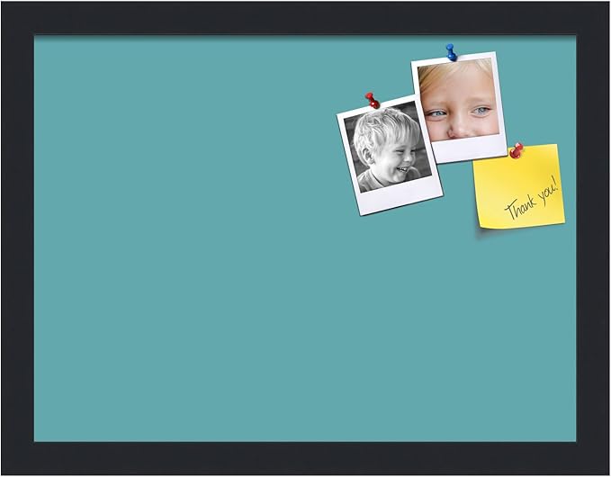 PinPix 16x12 Inch Cork Bulletin Board. This Decorative Framed Pin Board Comes with Aqua Pastel Design and a Satin Black Frame. Ideal for Home Office Decor or Message Board (PinPix-1806)-DeskLoop Office