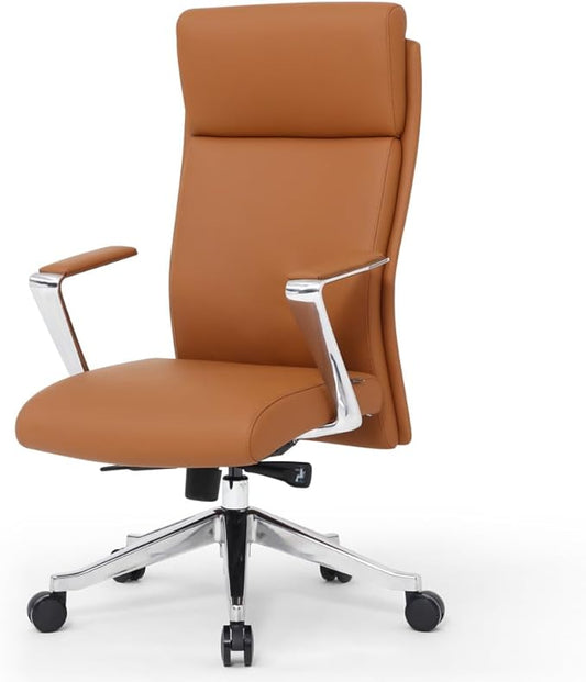 ZURI Draper Leather Executive Chair with Aluminum Frame - Tan-DeskLoop Office