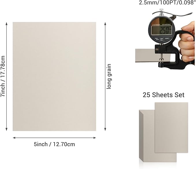 25 Pcs Book Board, Binder Board, Cover Board, Heavy Duty Chipboard for Book Binding, DIY Cardboard (Gray, 5 x 7 Inch 100PT)-DeskLoop Office