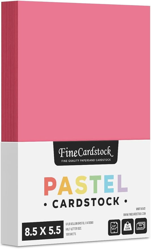 Half Letter Size, 8.5" x 5.5" Pastel Color Cardstock Paper for Arts and Crafts, Scrapbooking, Stationery Printing | Medium Weight 67lb Vellum Bristol (147gsm) Card Stock | 100 Sheets per Pack | Cherry-DeskLoop Office