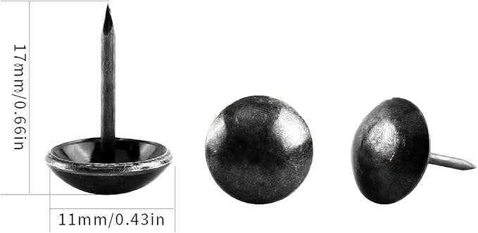 500Pcs Upholstery Tacks, BetterJonny Decorative Furniture Nails Pins 17X11MM Black Metal Thumb Tacks for Upholstered Furniture Cork Board, Home Decor-DeskLoop Office