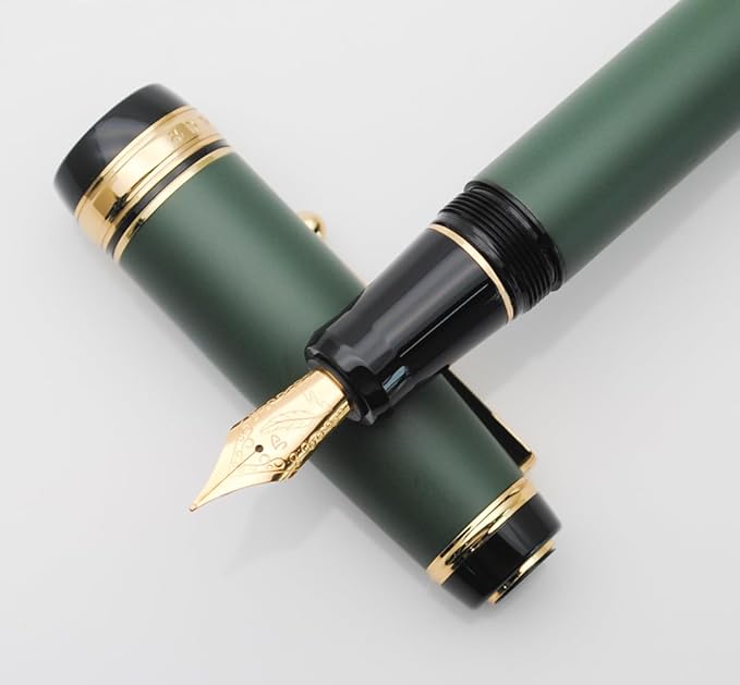 Metal Big Fountain Pen Set Medium Nib 0.7mm, Includes Ink Refill Converter, 5 Ink Cartridges & Gift Box (Medium Nib 0.7mm, Matte Green)-DeskLoop Office