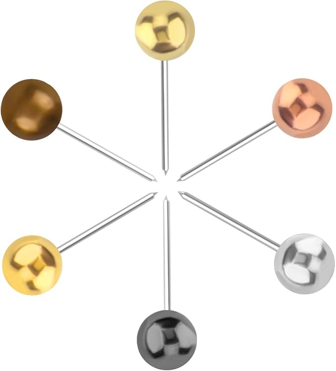 Yalis Push Pins Map Tacks 1/8-Inch Metallic Color Beads Head Marking Pins, 6 Colors, 360-count-DeskLoop Office