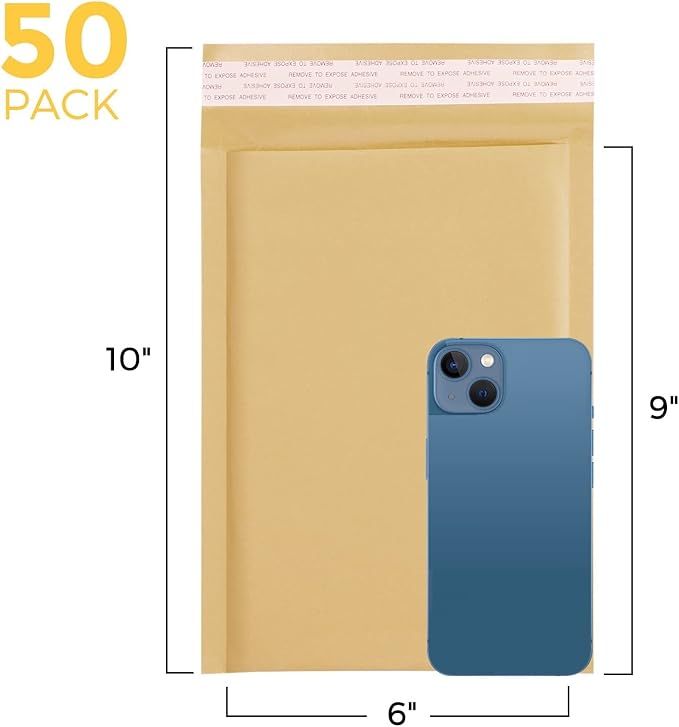 Fuxury Kraft Bubble Mailer 6x10 Inch 50 Pack,Strong Adhesion Padded Envelopes,Self Seal Bubble Envelopes, Waterproof Cushioned Bubble Mailers Packaging for Small Business,Bulk #0 Mailers Brown