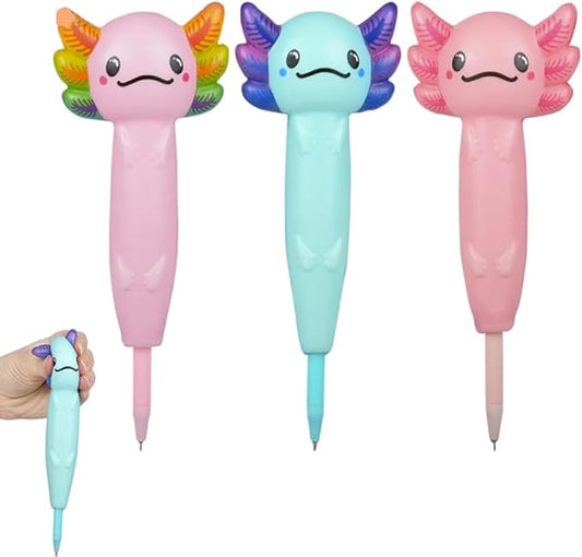 Axolotl 8” Squishy Pen 3 Pack – Office, School- Fun Squishy Pens- Anxiety, ADHD, Party Favors, Prizes, Office-DeskLoop Office