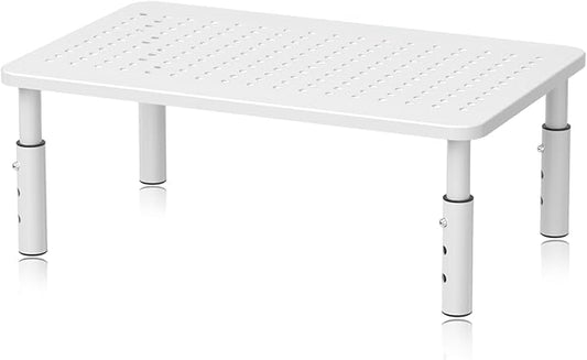 Bracwiser Monitor Stand Riser, Metal Computer Stand, 3 Height Adjustable Screen Riser with Mesh Platform for PS4, Laptop, Printer, Notebook and All Flat Screen, Holds Up to 20KG,White-DeskLoop Office