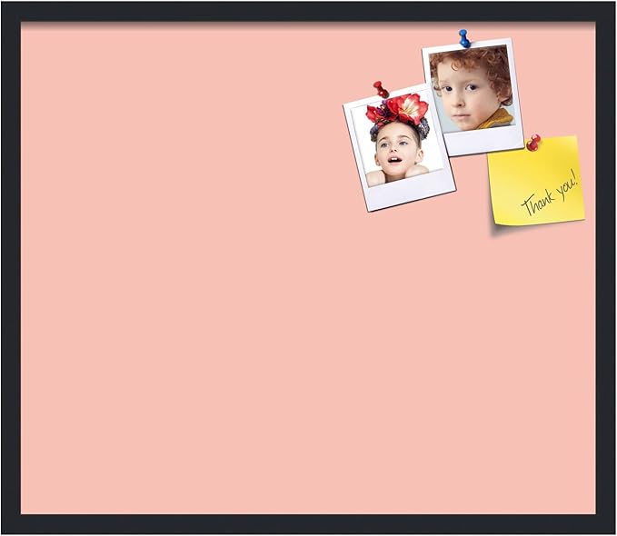 PinPix 28x24 Inch Cork Bulletin Board. This Decorative Framed Pin Board Comes with Pink Pastel Design and a Satin Black Frame. Ideal for Home Office Decor or Message Board (PinPix-1813)-DeskLoop Office