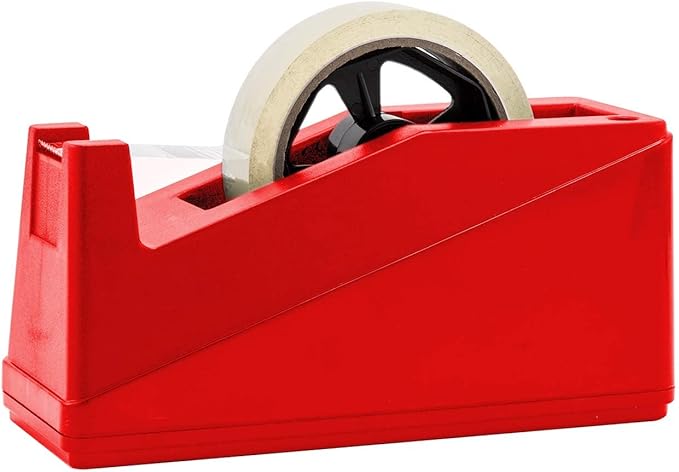 Royal Imports Desktop Tape Dispenser Adhesive Roll Holder (Fits 1" & 3" Core) Heavy Duty Premium for Office, Home, School, Library, Crafts, Moving, Giftwrapping with Weighted Nonskid Base, Red-DeskLoop Office