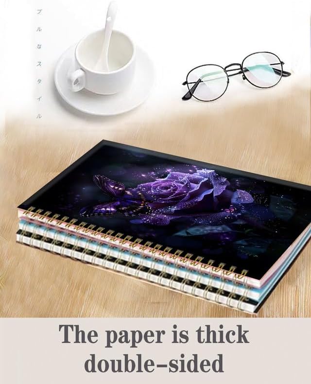 Spiral Journal Notebook,A5 Hardcover Lined Journals for Women 6 x 8.3 in,120 Pages Thick Paper,Cute College Ruled Writing Notebook for Gifts Office Work School(Sparkle Purple Butterfly Floral)-DeskLoop Office
