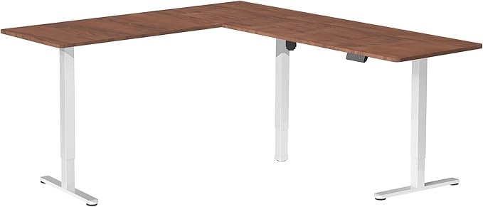 VIVO Electric Corner L-Shaped 75 x 63 in Standing Desk, Memory Height Adjustment, Dark Walnut Top White Frame, DESK-E3CTWD-75-DeskLoop Office