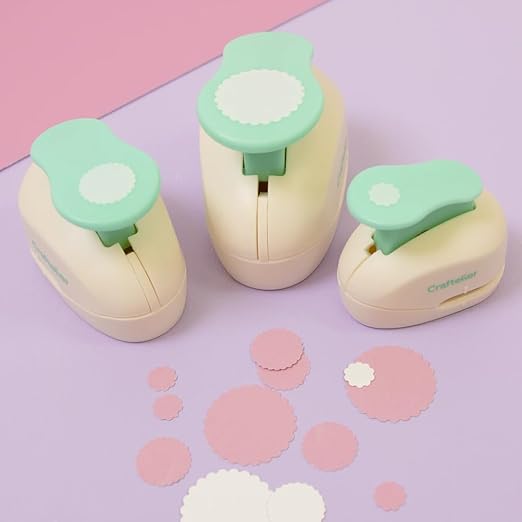 Craftelier - Circle Scallop Punch Set | 3/8", 5/8" & 1" Shape Scalloped Hole Puncher for Paper Crafts | Round Scalloped Hole Punch for Scrapbooking, DIY Cards & Journals | Craft Punch Set for Paper-DeskLoop Office