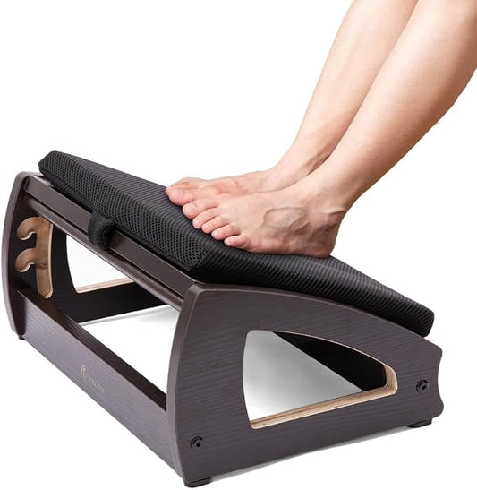 StrongTek Wood Ergonomic Footrest - 4-Angle Adjustable Foot Stool for Desk, Office Footrest, Anti-Slip Foot Stand for Under Desk, Enhances Posture, Promotes Blood Circulation, Easy Assembly (Espresso)-DeskLoop Office
