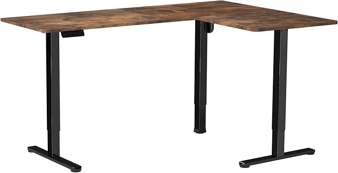 VIVO Electric Corner L-Shaped 63 x 47 in Rustic Standing Desk, Memory Height Adjustment, Vintage Brown Top Black Frame, DESK-E3CTN-47-DeskLoop Office