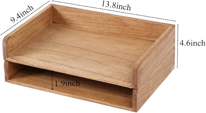 Wood Stackable Paper Trays for Office Supplies and Accessories - Desk Organizer Tray for Letter Document Magazine -Wooden Desktop File Folder Holder Shelf 2 Set Light(2CTP-LT)-DeskLoop Office