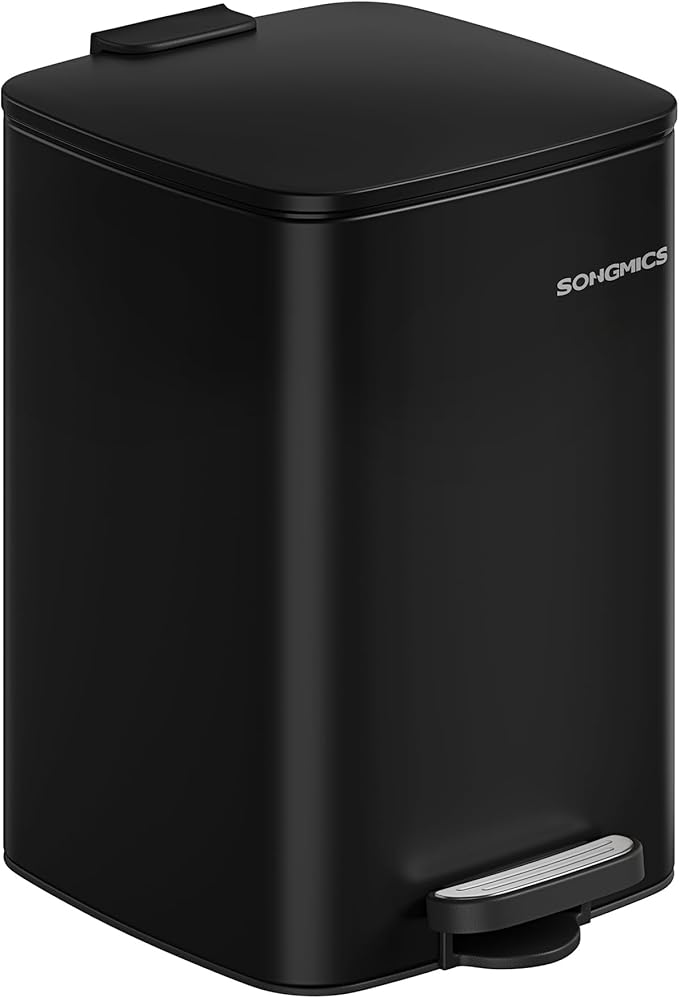 SONGMICS Kitchen Trash Can, 5.2-Gallon (20 L) Trash Bin, Stainless Steel Garbage Can, with Inner Bucket, Soft Close and Stays Open, Ink Black ULTB592B01-DeskLoop Office