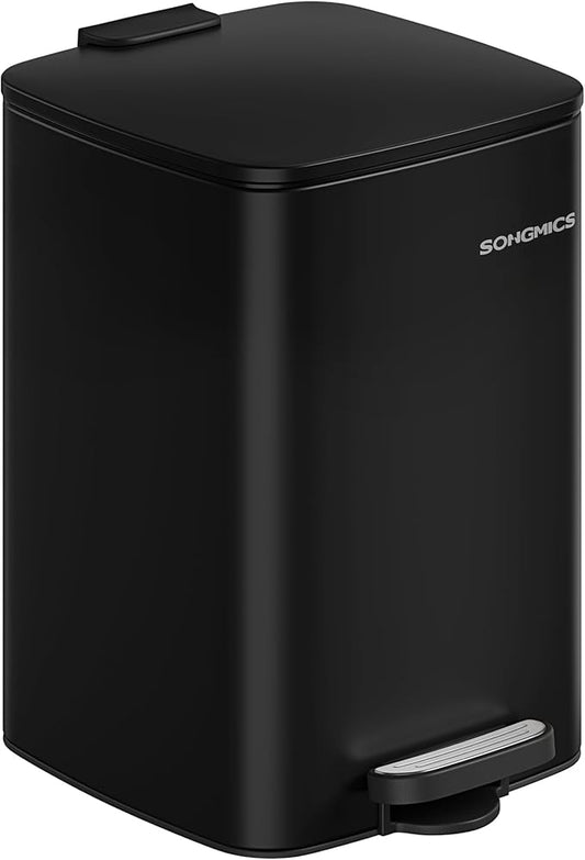 SONGMICS Kitchen Trash Can, 5.2-Gallon (20 L) Trash Bin, Stainless Steel Garbage Can, with Inner Bucket, Soft Close and Stays Open, Ink Black ULTB592B01-DeskLoop Office