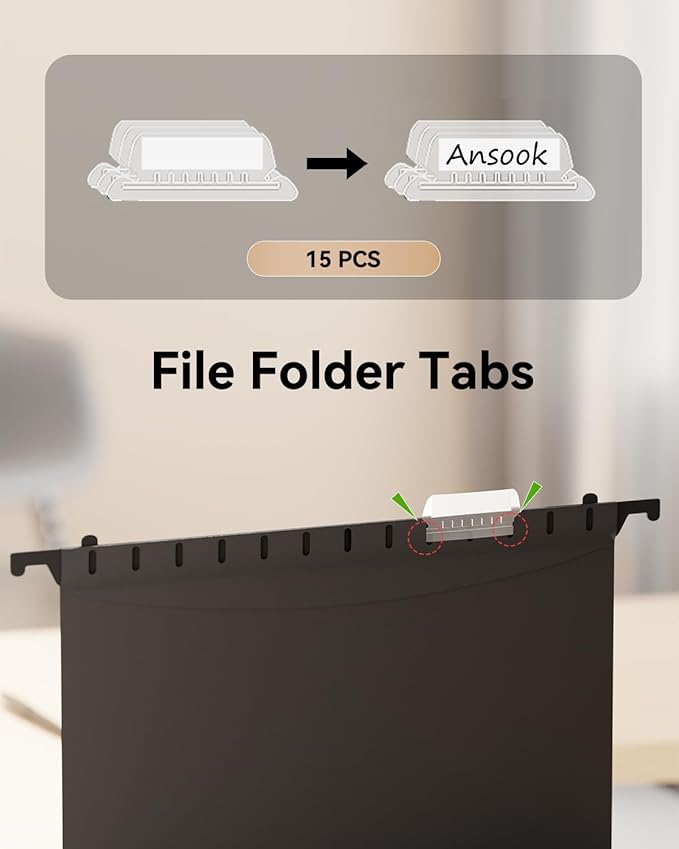 Ansook Plastic Legal Hanging File Folders,1”Expanding Accordian Pocket,Heavy Duty for Filing Cabinet,Insertable Tabs,Black Legal Size Hanging Folders,Hard and Durable Hang Folders,Black,12 Pack-DeskLoop Office