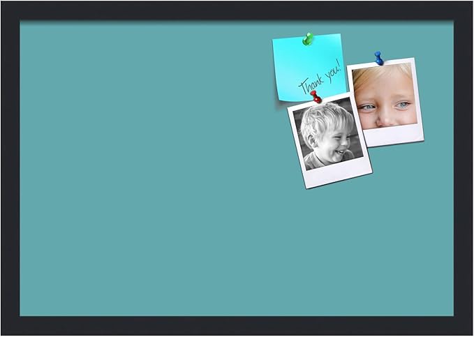 PinPix 22x15 Inch Cork Bulletin Board. This Decorative Framed Pin Board Comes with Aqua Pastel Design and a Satin Black Frame. Ideal for Home Office Decor or Message Board (PinPix-1806)-DeskLoop Office