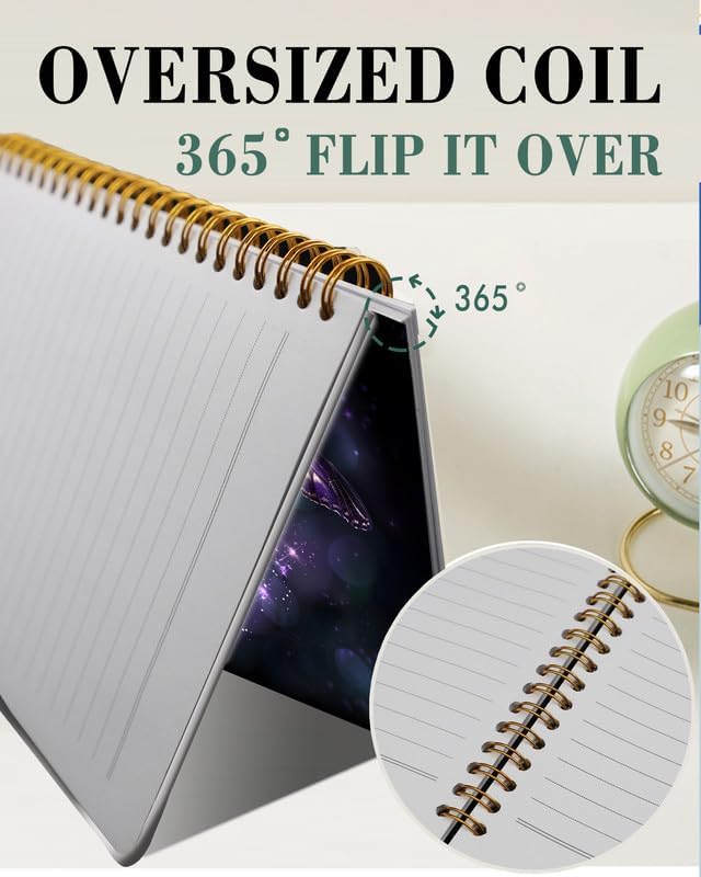 Spiral Journal Notebook,A5 Hardcover Lined Journals for Women 6 x 8.3 in,120 Pages Thick Paper,Cute College Ruled Writing Notebook for Gifts Office Work School(Sparkle Purple Butterfly Floral)-DeskLoop Office