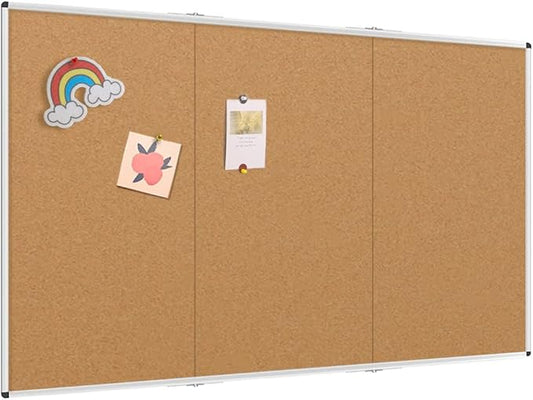 VIZ-PRO 96" x 48" Large Cork Bulletin Board, Foldable & Wall-Mounted Notice Pin Board with Silver Aluminum Frame, for School Home Office - 8' x 4' Corkboard-DeskLoop Office