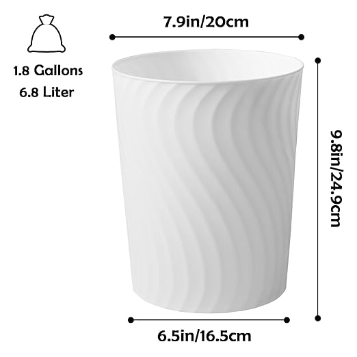 YGJT Small Trash Can, 3 Pack 1.8 Gallons Bathroom Trash Can, Slim Waste Basket, Round Garbage Can, Plastic Trash Bin for Kitchen, Dorm, Bedroom, Office, Living Room, Study, Compact Spaces(White)-DeskLoop Office