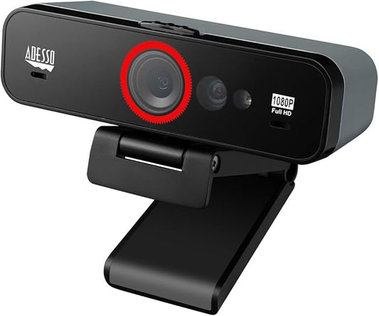 ADESSO CyberTrack F1 1080P HD Fixed Focus USB Windows Hello Webcam, Camera for Desktop PC Built-in Dual Microphone, Privacy Shutter, Audio/Video Mode Privacy ON/Off Switch & Tripod Mount-DeskLoop Office