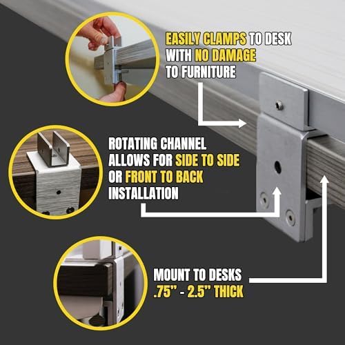 OBEX Polycarbonate Office Desk Mounted Privacy Screen Adjustable Table Top Panel Divider, Universal Aluminum Bracket-USA Made, 18" x 72", White-DeskLoop Office