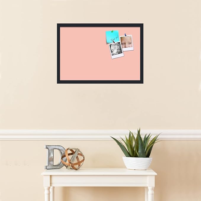 PinPix 24x16 Inch Cork Bulletin Board. This Decorative Framed Pin Board Comes with Pink Pastel Design and a Satin Black Frame. Ideal for Home Office Decor or Message Board (PinPix-1813)-DeskLoop Office