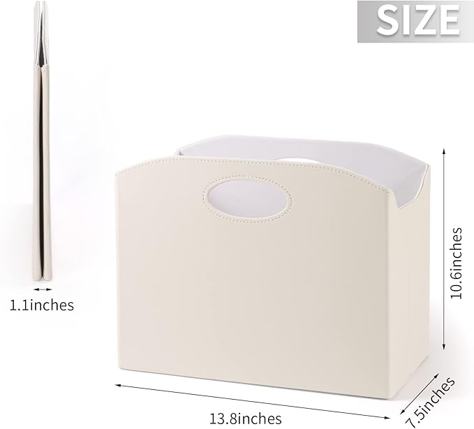 EZDeco Magazine Holder Foldable Magazine Rack Floor PU Leather File Holder Newspaper Book Storage Basket Document File Folder Organizer for Office Home (Off-white-1)-DeskLoop Office