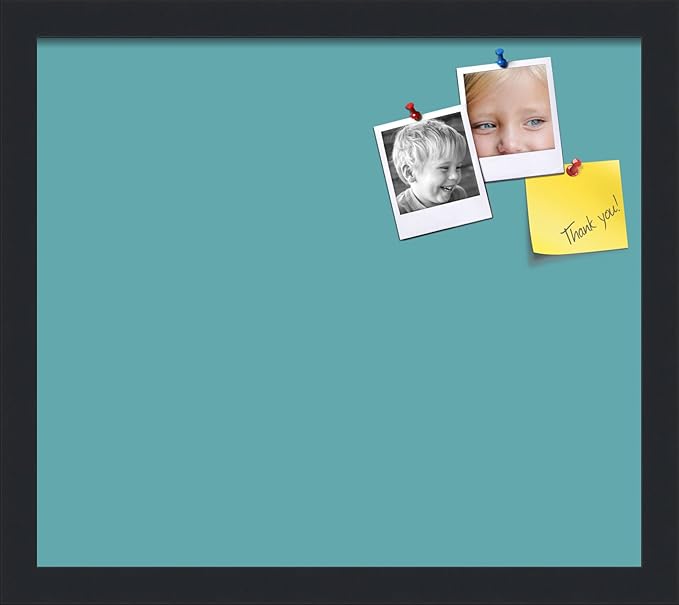 PinPix 16x14 Inch Cork Bulletin Board. This Decorative Framed Pin Board Comes with Aqua Pastel Design and a Satin Black Frame. Ideal for Home Office Decor or Message Board (PinPix-1806)-DeskLoop Office