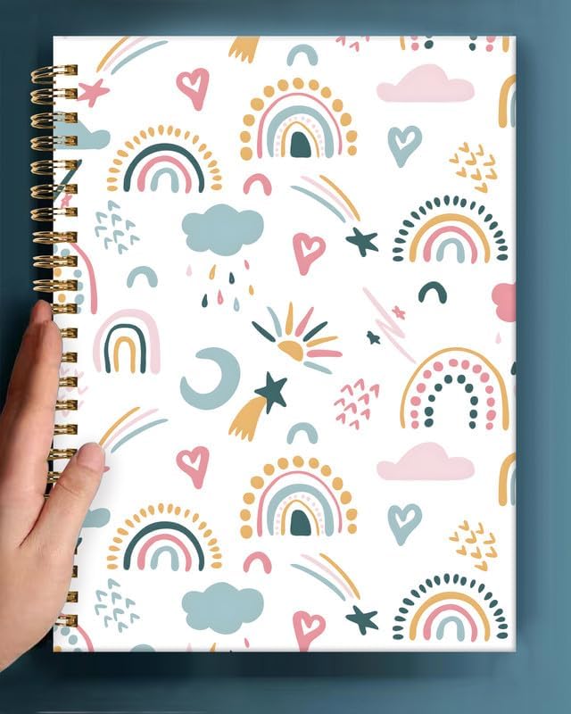 Spiral Journal Notebook,A5 Hardcover Lined Journals for Women Girl 6 x 8.3 in,120 Pages Thick Paper,Cute College Ruled Writing Notebook for Gifts Office Work School(Rainbow Heart)-DeskLoop Office