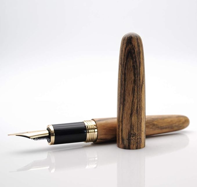 JINHAO 9056 Natural Wood Fountain Pen Handmade Ink Pen (Tiger Wood, Medium Nib 0.7mm)-DeskLoop Office