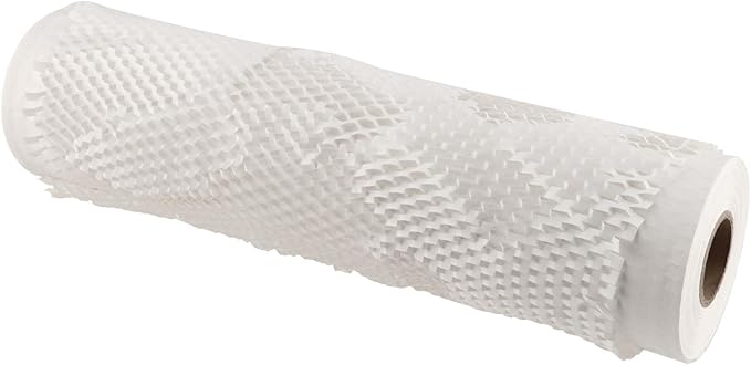 JAPCHET 15 In x 164 Ft White Honeycomb Packing Paper, Honeycomb Paper with Sticker Labels and 10 m Rope Honeycomb Wrap Roll for Packaging and Shipping-DeskLoop Office