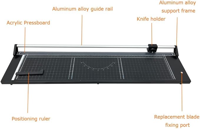 48'' Manual Rotary Paper Trimmer Cutter with an Angle Line Rolling Guillotine Paper Cutting Machine for Cutting Photo Paper, Film(Black)-DeskLoop Office