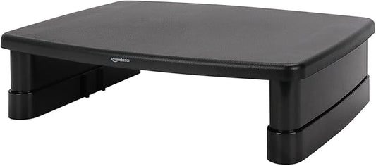 Amazon Basics Height Adjustable Rectangular Computer Monitor Riser Desk Stand with Storage for Reduced Neck Strain - Fits Monitors, Laptops Up to 22lbs, Black-DeskLoop Office