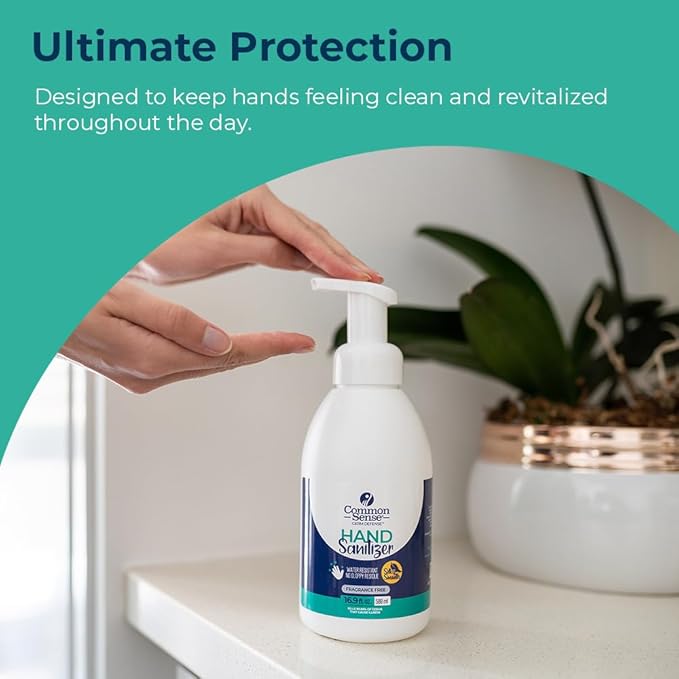 Common Sense Hand Sanitizer: Long Lasting Natural and Moisturizing, Quick Drying Foaming Formula, Mini Pump Bottle 16.9 Fl oz for Home & Office Use-DeskLoop Office