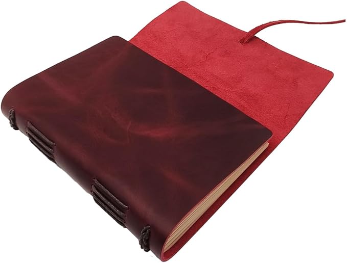Red Notebook Journal - Nice Genuine Leather Journaling for writers A5 Size Diary 6.2x8.5 Inch,Notepad For Women,Man,Vintage,Gifts,Work,Traveler,Personal,Wine Red-DeskLoop Office