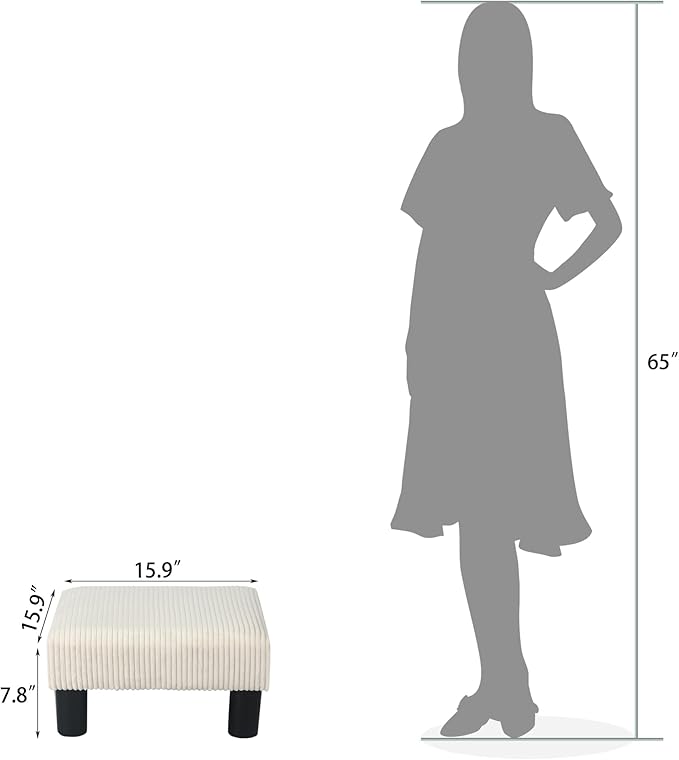 Joveco Small Foot Stool Ottoman, Corduroy Square Footstool Upholstered Footrest Foot Rest for Chair, Under Desk, Office, Living Room, Thick Stripes White-DeskLoop Office