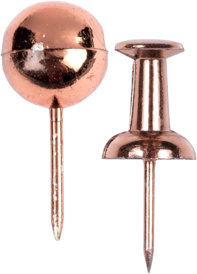 JAM PAPER Colorful Push Pins - Flat & Round Head Thumb Tack Combo Set - Rose Gold Pushpins - 200/Pack-DeskLoop Office
