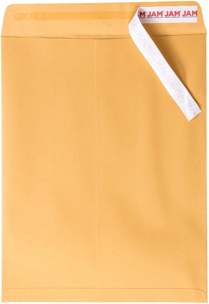 JAM PAPER 10 x 13 Open End Catalog Premium Envelopes with Peel and Seal Closure - Brown Kraft Manila - Bulk 250/Box