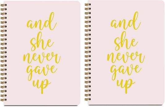 2Pcs Spiral Notebook, Light Pink She Never Gave UP idea Spiral Notebook, 160 Pages Hardcover Notebooks Journals for Writing Travel Business Office, Christian Aesthetic Notebooks for Women-DeskLoop Office