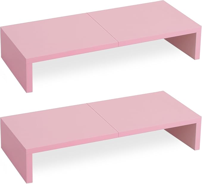 TEAMIX 2 Pack Pink Monitor Riser-20L inch, Cute Monitor Stand for Desk, Wood Sturdy TV/Screen/PC/Printer/Laptop Riser, Computer Shelf with Storage Desktop Organizer for Home Office-DeskLoop Office