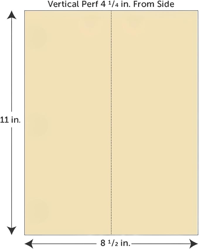Limited Papers (TM) 8.5x11 Perforated Paper, 20/50 Pound, 75 GSM, Variety of Perforation Sizes and Colors, for Forms, Tickets, Postcards, Business Cards. (White, 2 up – vertical 4 1/4”)-DeskLoop Office