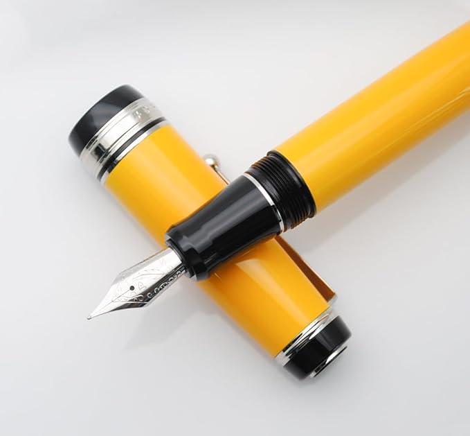 Metal Big Fountain Pen Set Medium Nib 0.7mm, Includes Ink Refill Converter, 5 Ink Cartridges & Gift Box (Medium Nib 0.7mm, Yellow with Silvery Clip)-DeskLoop Office