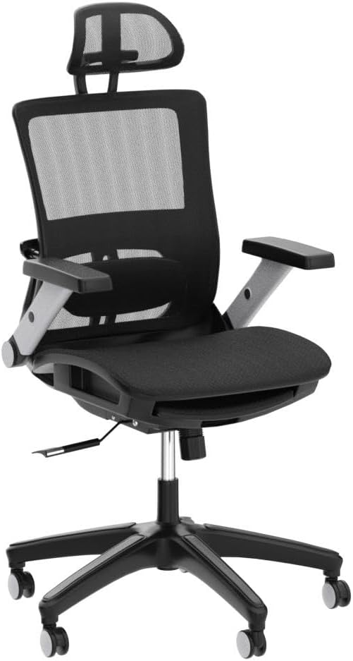 COLAMY Ergonomic Mesh Office Chair with Footrest, High Back Computer Executive Desk Chair with Headrest and 4D Flip-up Armrests, Adjustable Tilt Lock and Lumbar Support-Black-DeskLoop Office