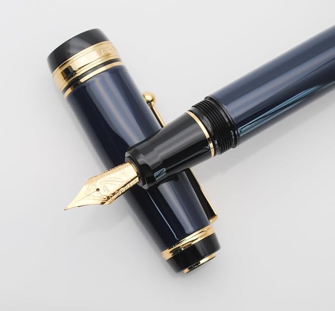 Metal Big Fountain Pen Set Medium Nib 0.7mm, Includes Ink Refill Converter, 5 Ink Cartridges & Gift Box (Medium Nib 0.7mm, Dark Blue)-DeskLoop Office