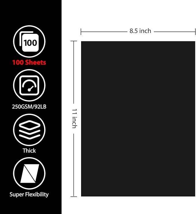 OcePor 100 Sheets Black Cardstock Paper, Colored Printer Paper 8.5 x 11, Card Stock Thick Construction for Craft,Scrapbook,Office Printing, Invitations, Certificates,92 lb/250gsm-DeskLoop Office