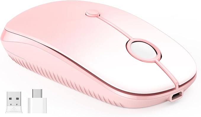 VssoPlor Type C Wireless Mouse, USB C MacBook Wireless Mouse Dual Mode 2.4G Cordless Mice with Nano USB and Type C Receiver Compatible with PC, Laptop, MacBook, ipad-Gradient Pink-DeskLoop Office